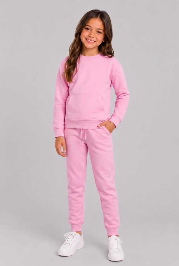 Pink Kids Round Neck Sweatshirt With Bottom Tracksuits