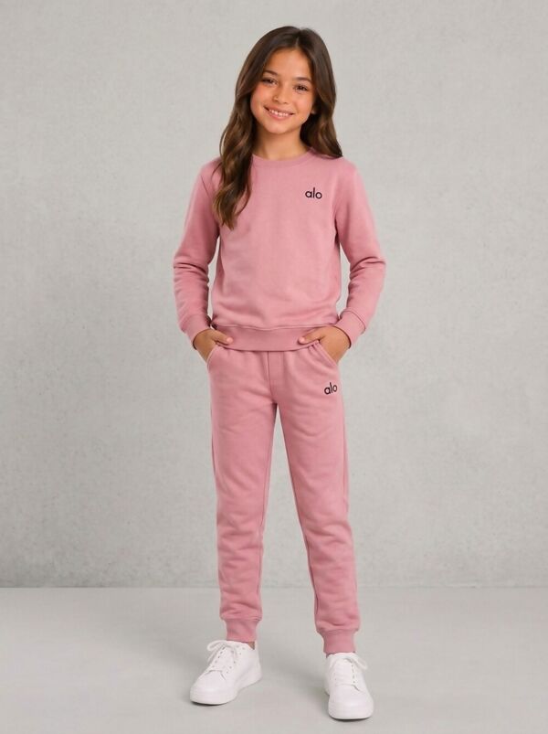 Black Kids Printed Round Neck Sweatshirt With Bottom Tracksuits