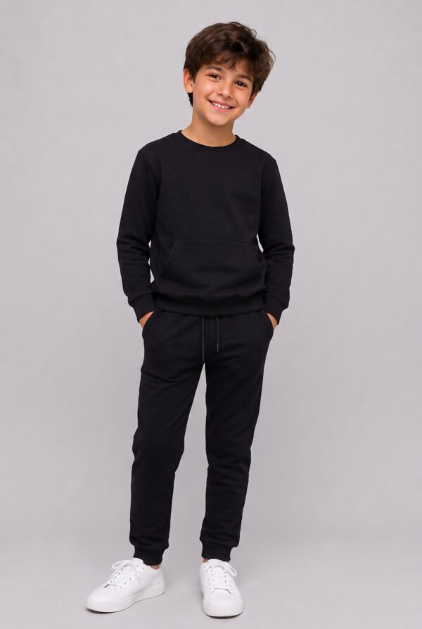 Black Kids Round Neck Sweatshirt Bottom Tracksuits