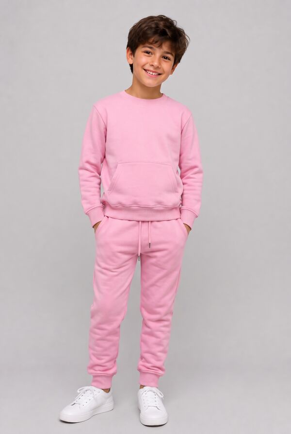 Pink Kids Round Neck Sweatshirt Bottom Tracksuits