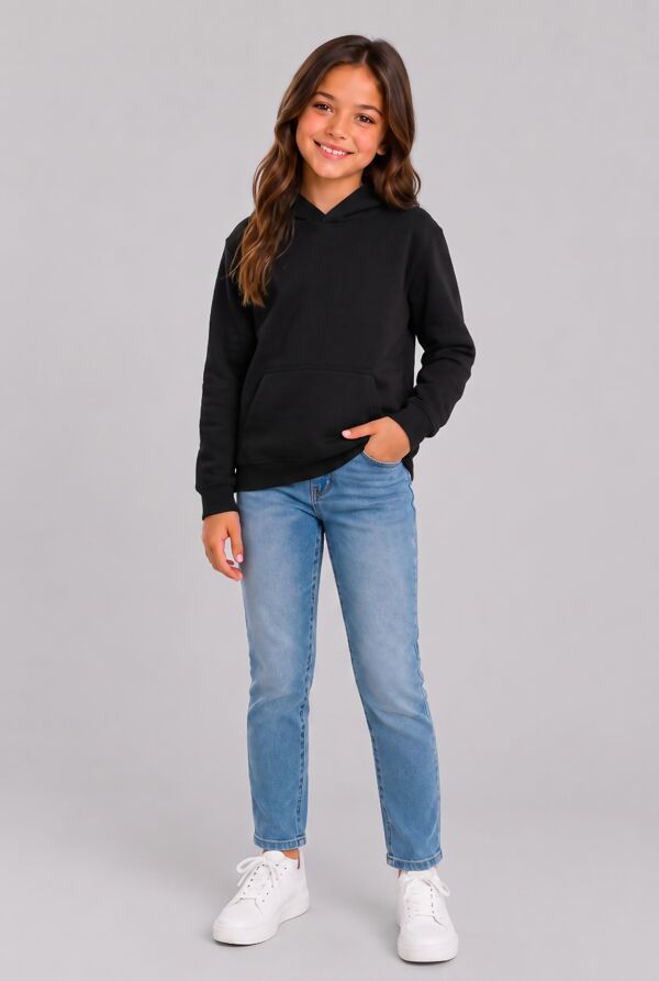 Black Kids Casual Fleece Pullover Hoodie