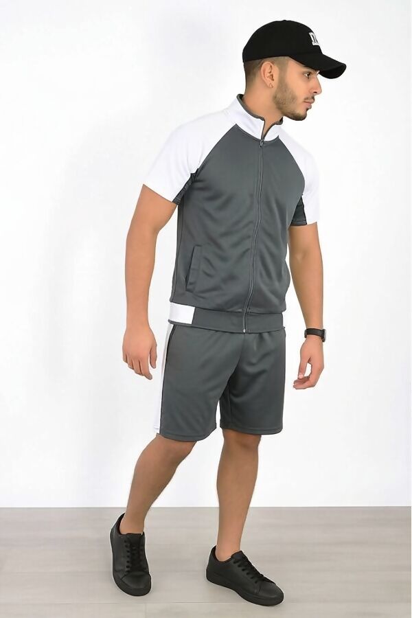 Job Lot Slate Grey With Contrast White  Athletic Short Sleeve Tracksuit