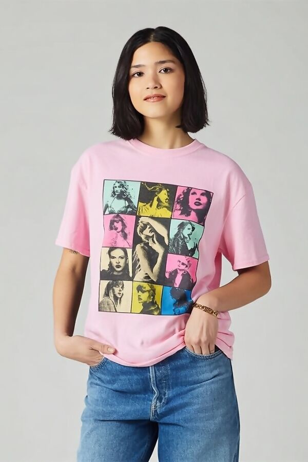 Pink Taylor Swift Print T-Shirt Fan Concert Eras