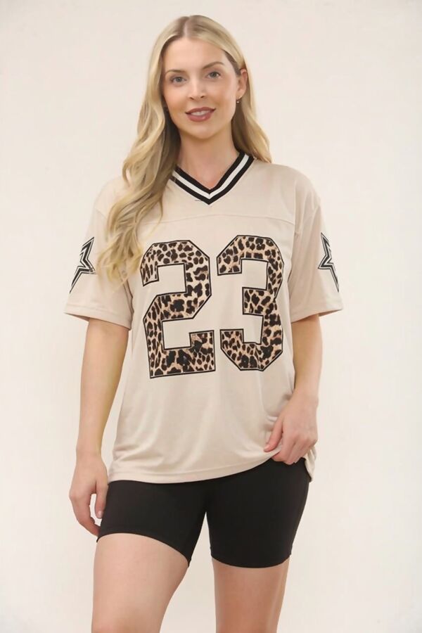 Oatmeal Leopard Base Print Varsity T-Shirt