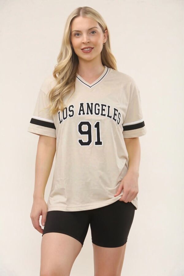 Oatmeal Contrast Short Sleeve LA Varsity T-Shirt