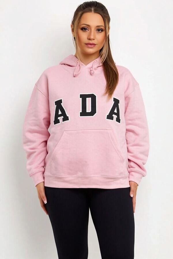 Pink Oversized Bold Lettered Printed Fleece Hoodie