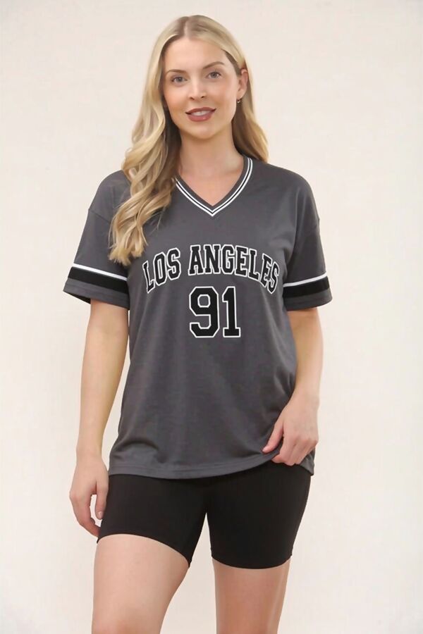 Charcoal Contrast Short Sleeve LA Varsity T-Shirt