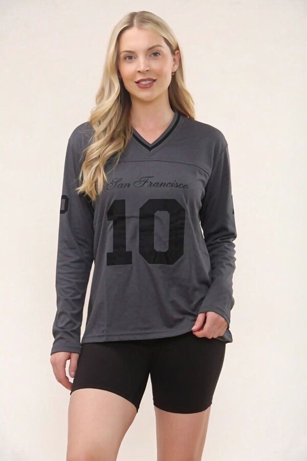 Charcoal San Francisco Varsity V-Neck Full Sleeve T-Shirt