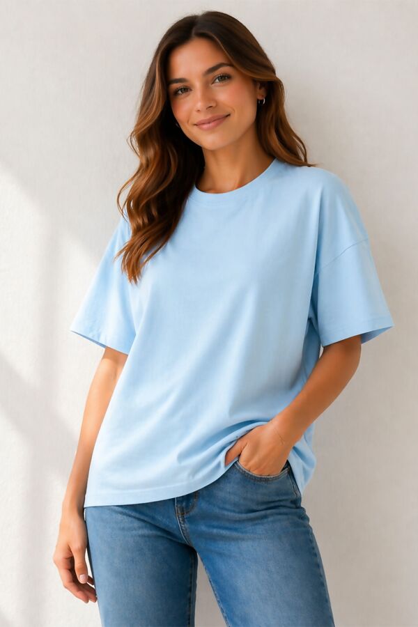Sky Blue Oversized Soft Lightweight Relaxed Fit Essential Top