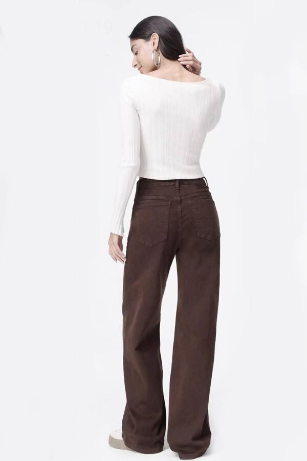 Brown High Asymmetric Waist Wide Leg Jeans