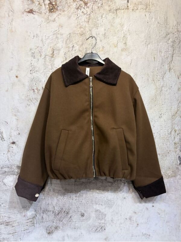 Cropped Corduroy Cuff And Collar Bomber Jacket