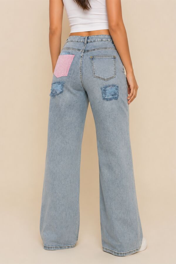 Light Blue Distressed Denim With Rhinestone Back Pocket Jean