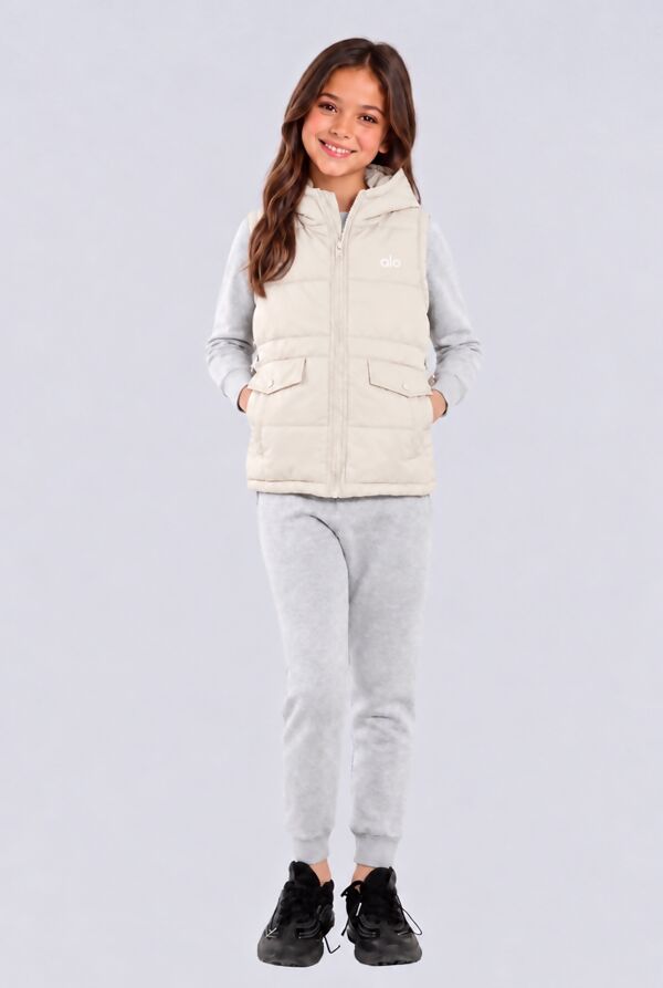 Beige Girls Zip Through Printed Gilet