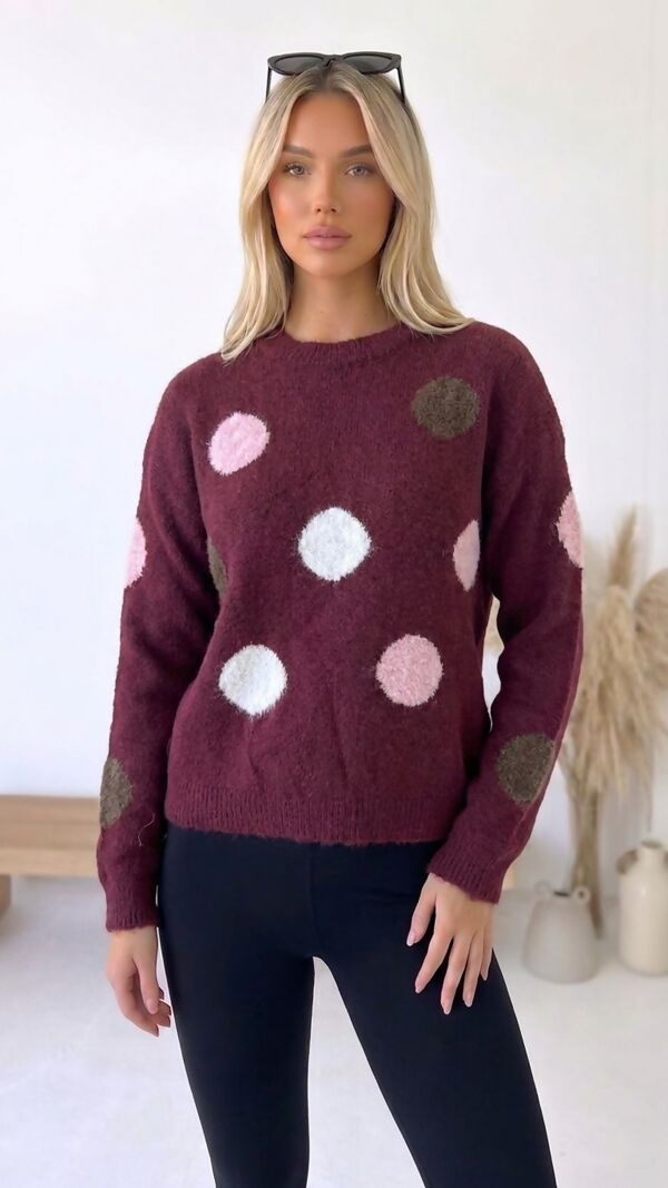 Polka Dot Long Sleeve Knitted Jumper