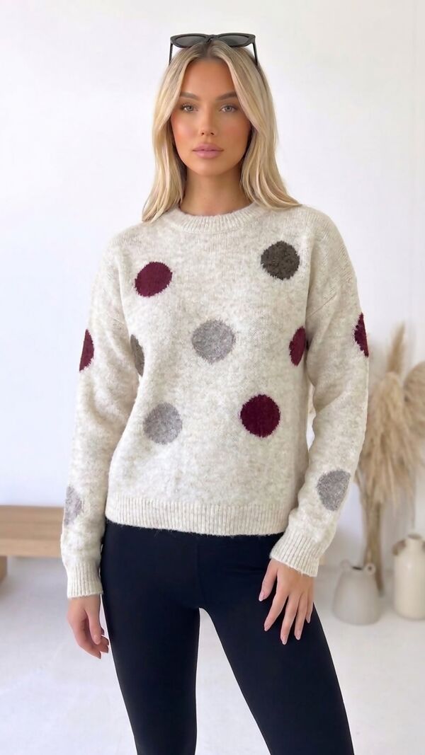Polka Dot Long Sleeve Knitted Jumper