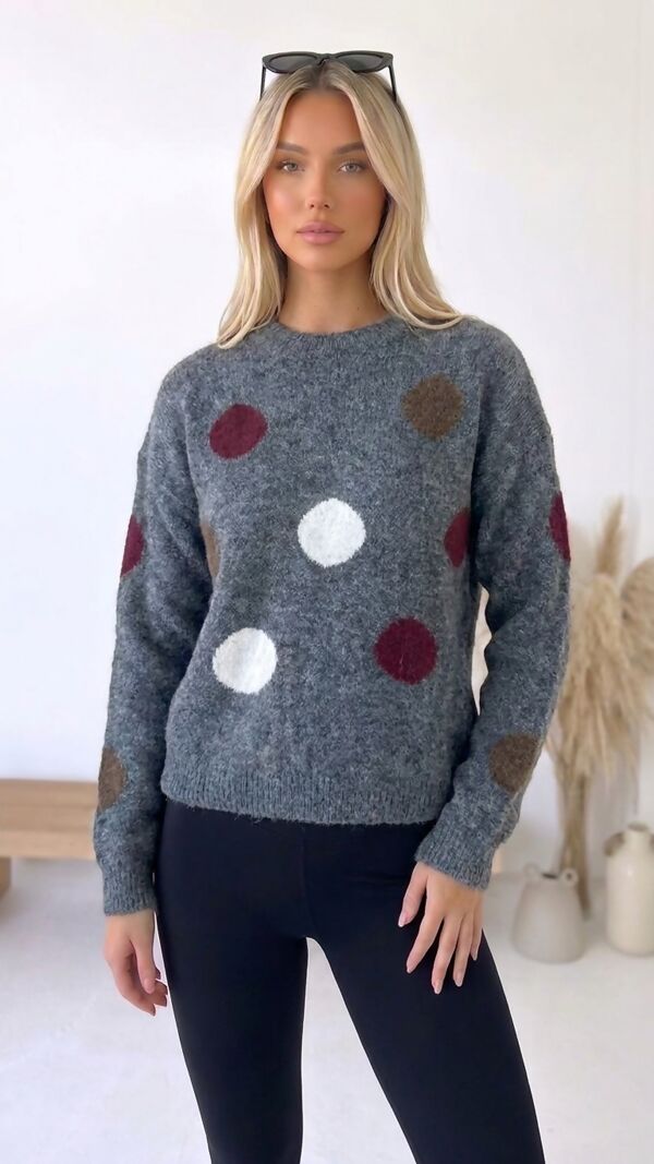 Polka Dot Long Sleeve Knitted Jumper