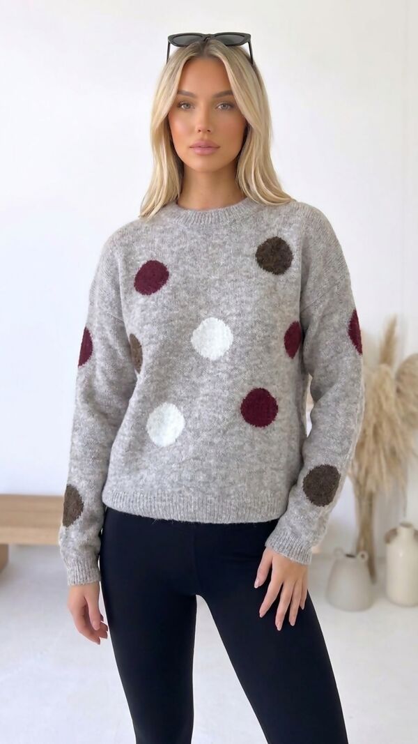 Polka Dot Long Sleeve Knitted Jumper