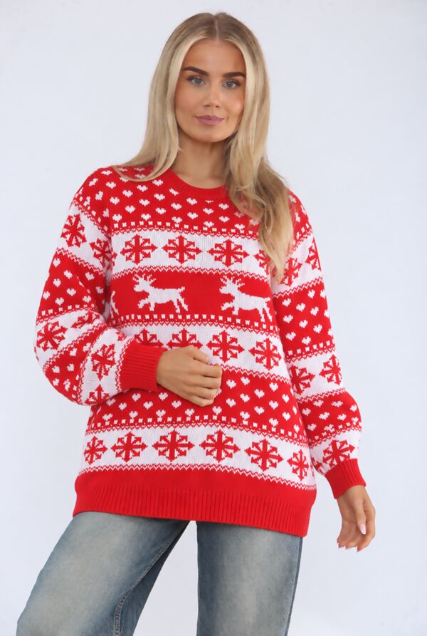 Red Reindeer & Snowflake Fair Isle Christmas Sweater