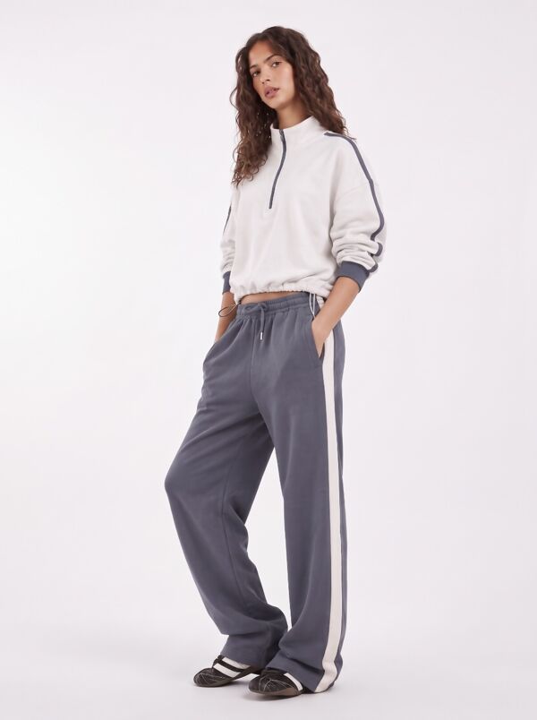 Wine Contrast Zip-Up Top & Wide-Leg Side-Stripe Trouser Co-Ord Set