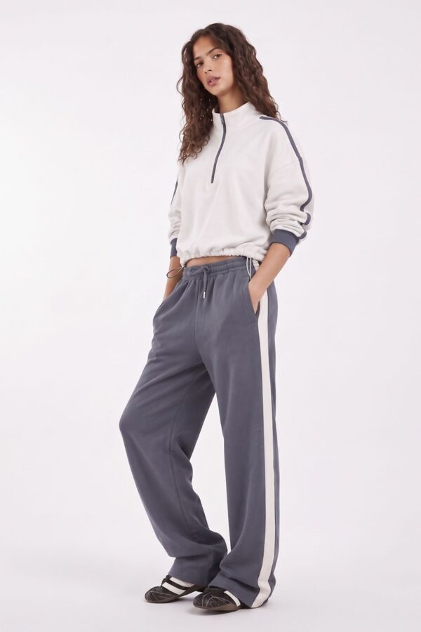 Slate Grey Contrast Zip-Up Top & Wide-Leg Side-Stripe Trouser Co-Ord Set