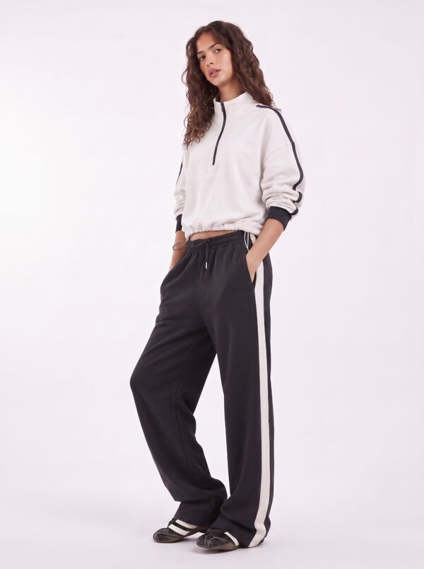 Wine Contrast Zip-Up Top & Wide-Leg Side-Stripe Trouser Co-Ord Set