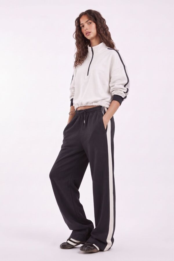 Black Contrast Zip-Up Top & Wide-Leg Side-Stripe Trouser Co-Ord Set