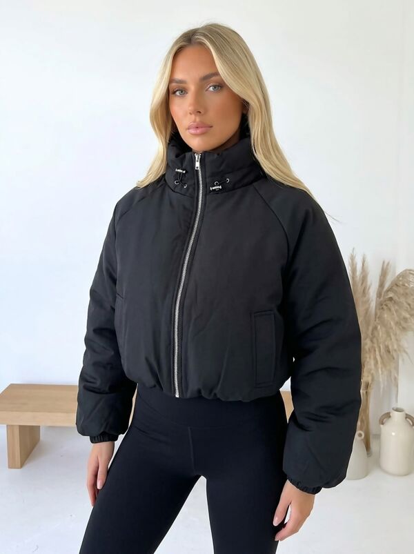 Black Zip Up Cropped Puffer Jacket