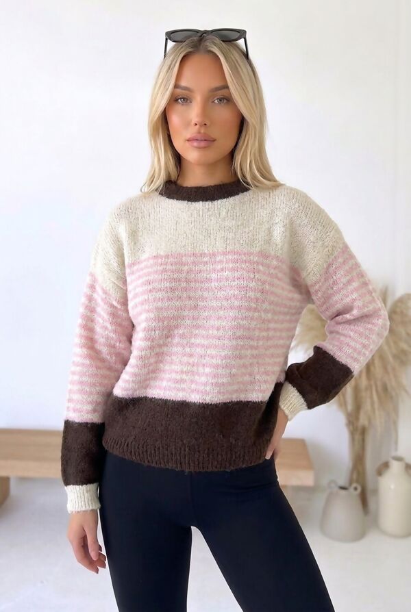 Block Stripe Long Sleeve Knitted Jumper