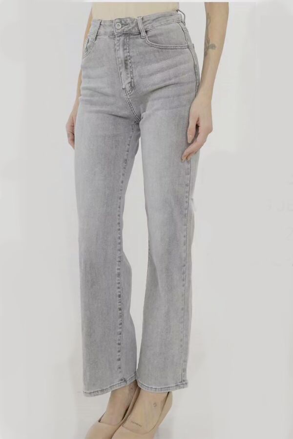 Grey High Waist Straight Leg Denim Jeans