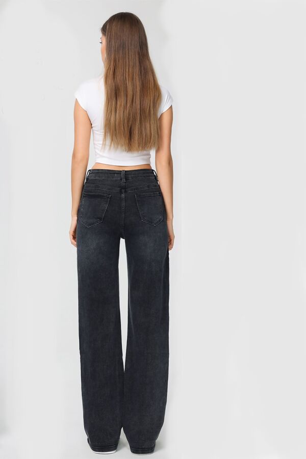 Black Super Stretch Casual Relaxed Fit Wide Leg Jeans
