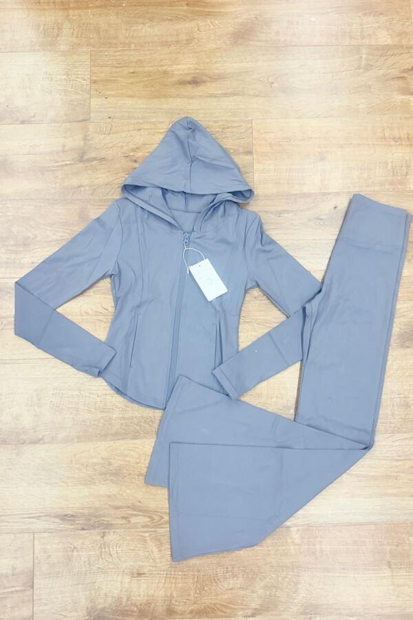 Slate Grey Active Zipped Jacket With Flare Trouser