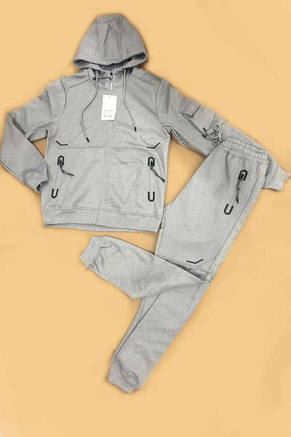Grey Softshell Inside Fleece Hooded Windbreaker Jacket With Jogger
