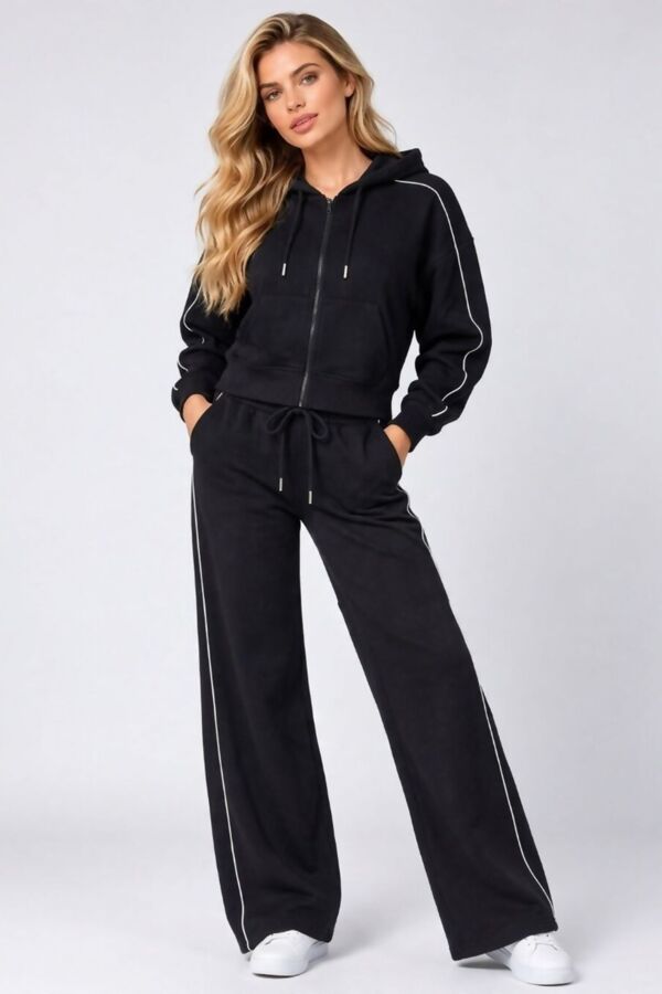 Navy Hooded Zip-Up & Stripe Detail Jogger Tracksuit Set